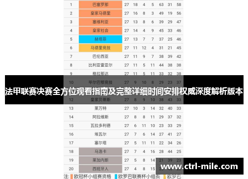 法甲联赛决赛全方位观看指南及完整详细时间安排权威深度解析版本