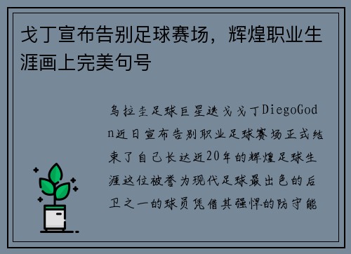 戈丁宣布告别足球赛场,辉煌职业生涯画上完美句号 戈丁宣布告别足球赛场,辉煌职业生涯画上完美句号